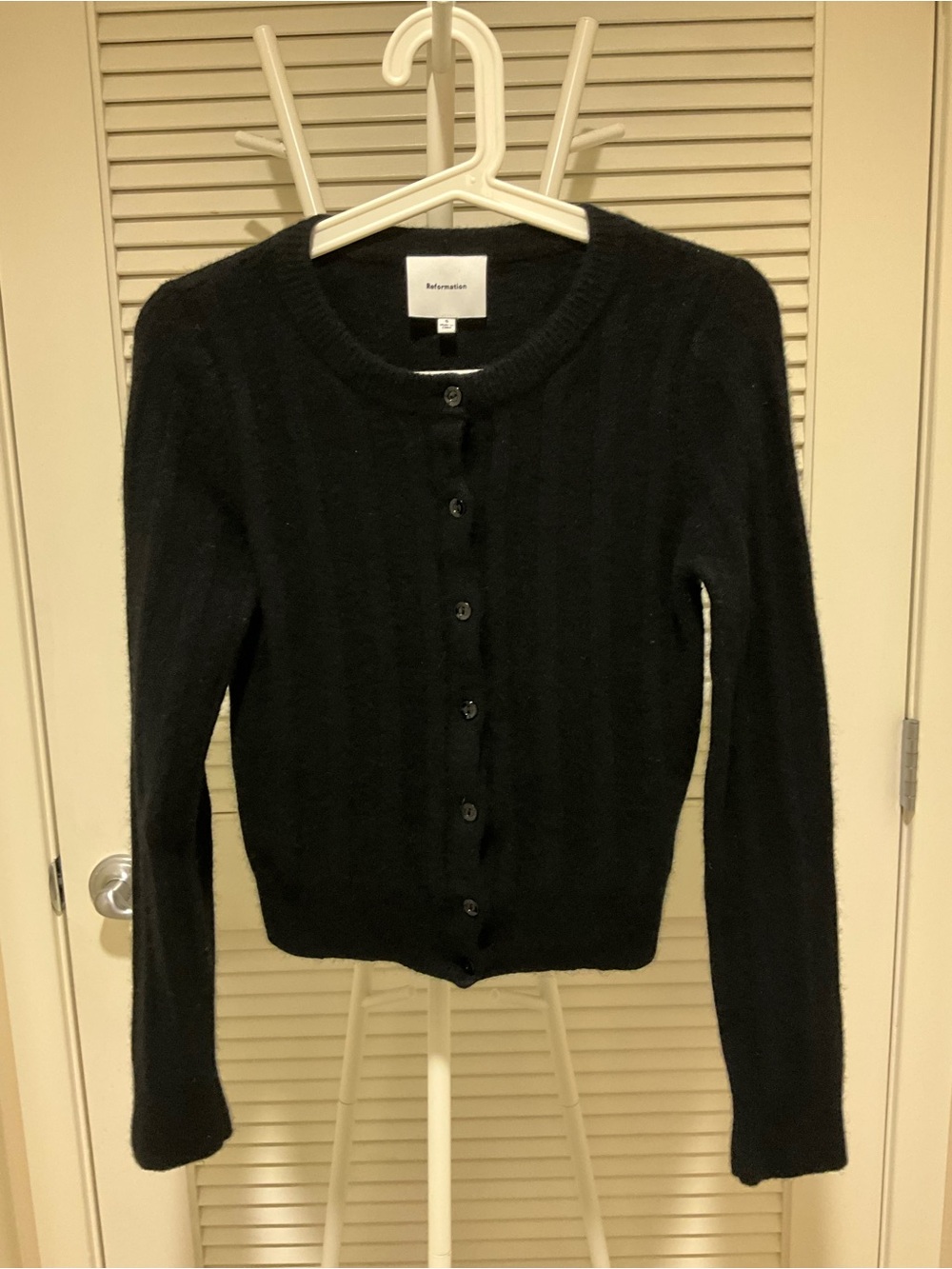 Reformation Hannah 100% wool Black Crewneck Cardigan SHRUNK